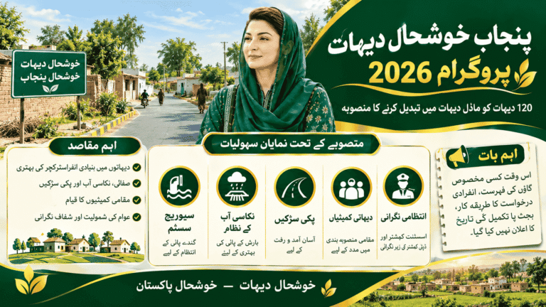 Punjab Khushhal Dehat Program 2026 featuring rural development, paved streets, sewerage, drainage, village committees and improved facilities for 120 villages