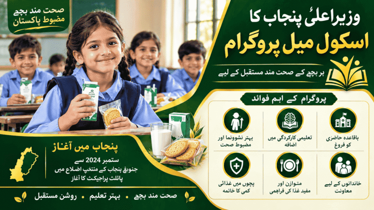 CM School Meal Program in Punjab showing schoolchildren receiving milk and nutritious food in a government school